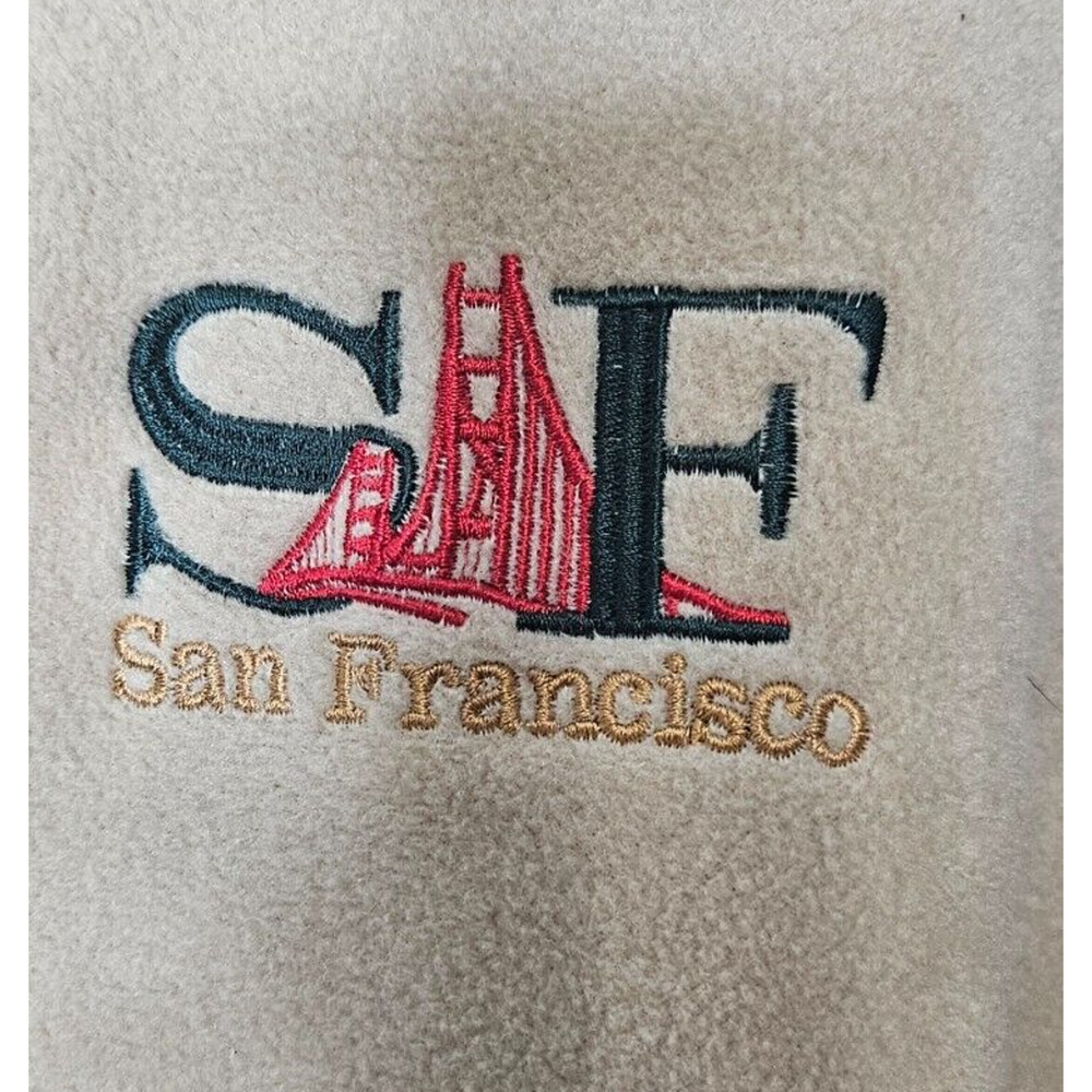 Vintage 90s San Francisco Sweater Large Beige Fleece Full Zip‎ Retro Sweatshirt - Picture 4 of 8